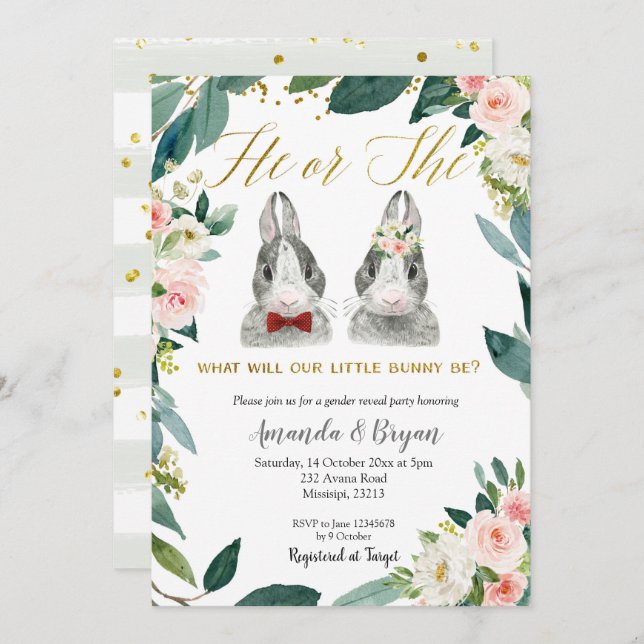 Little Bunny Gender Reveal party Invitation (Front/Back)