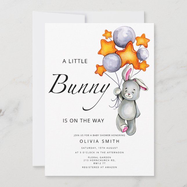 Little bunny is on the way baby shower invitation (Front)