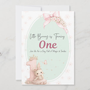Little Bunny Is Turning One Birthday Invitation