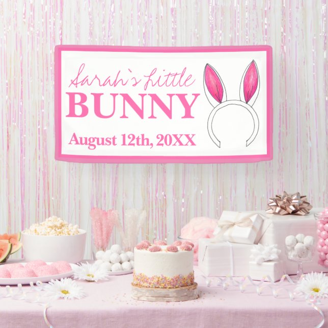Little Bunny Pink Rabbit Ears New Baby Shower Banner (Party)