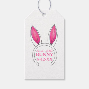Little Bunny Pink Rabbit Ears New Baby Shower Gift Tags