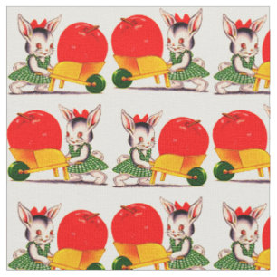 little bunny pushing cart with great big apple fabric