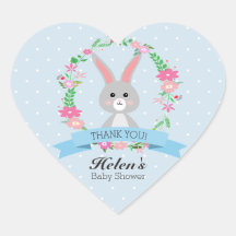 Little Bunny with florals wreath Baby Shower Heart