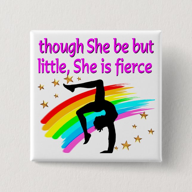 LITTLE BUT FIERCE GYMNAST 2 INCH SQUARE BUTTON (Front)