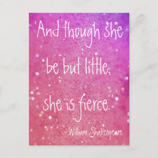 Little but Fierce Shakespeare Quote Pink Postcard