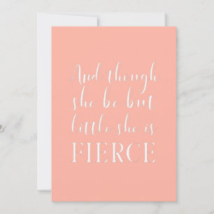 Little But Fierce White Script on Blush Pink Invitation