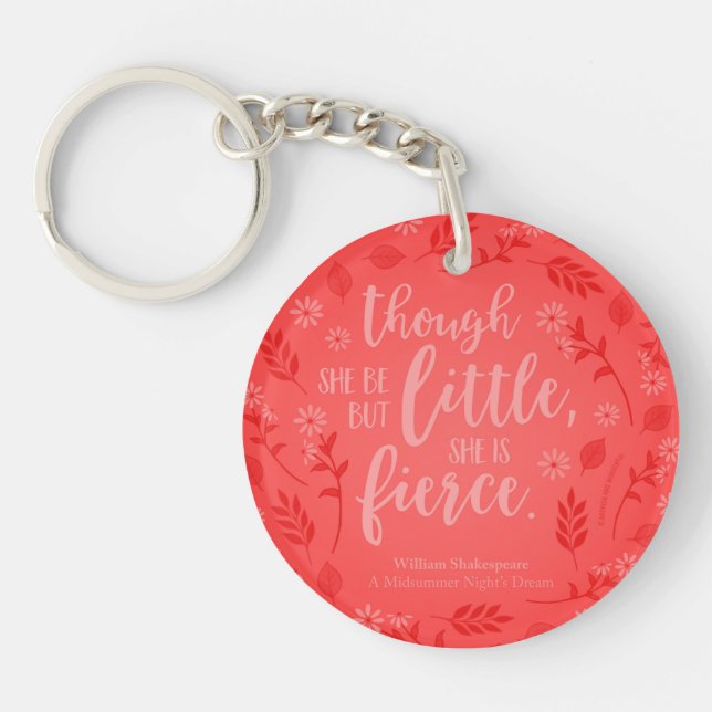 Little But Fierce William Shakespeare Red Floral Keychain (Front)