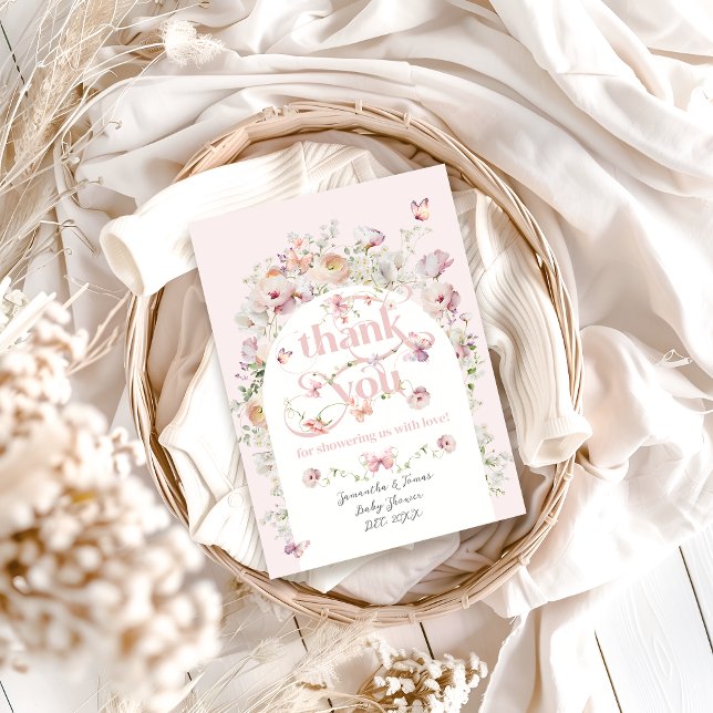 Little Buterfly Blush Pink Floral Girl Baby Shower Thank You Card (Creator Uploaded)