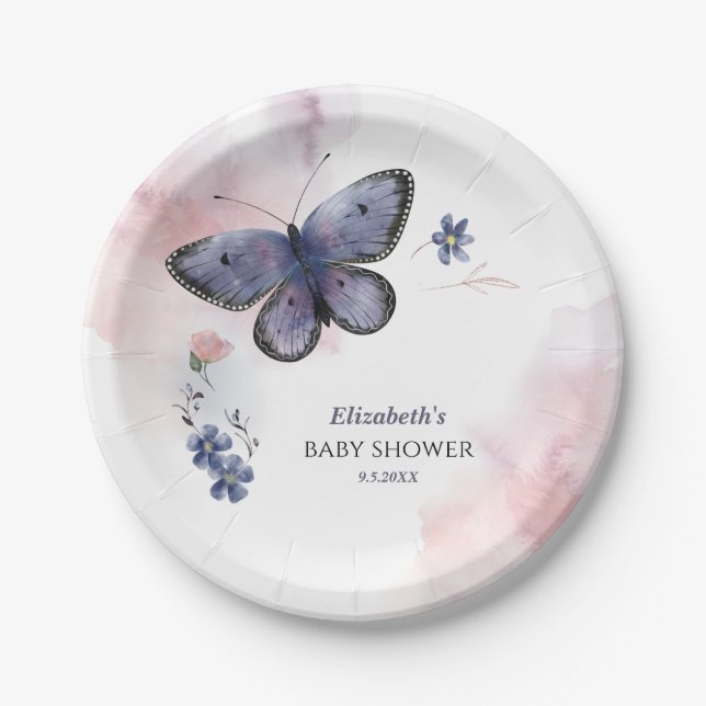 Little Butterfly Baby Shower Paper Plate (Front)