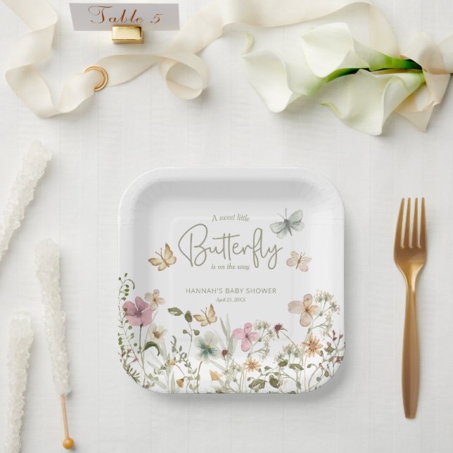 Little Butterfly Boho Baby Shower Paper Plate (Wedding)