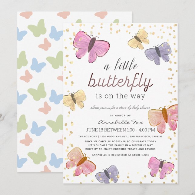 Little Butterfly Drive-by Baby Shower Invitation (Front/Back)