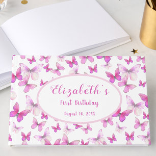 Little Butterfly First Birthday Pink Keepsake Guest Book