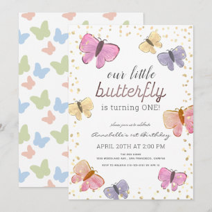 Little Butterfly Girl 1st Birthday Invitation