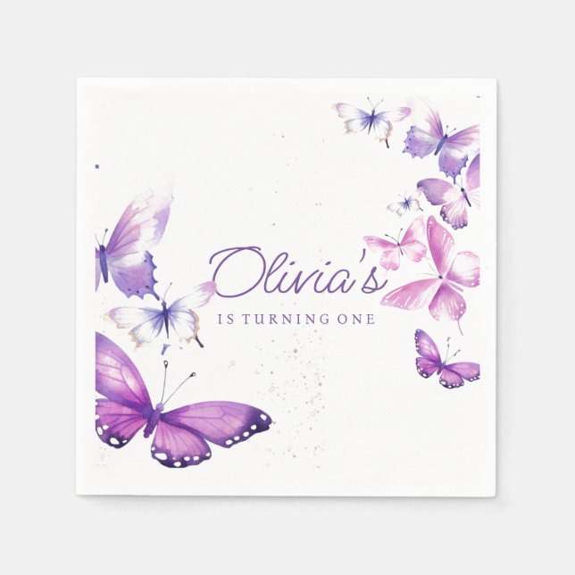 Little Butterfly Girl 1st Birthday Party  Napkin (Front)