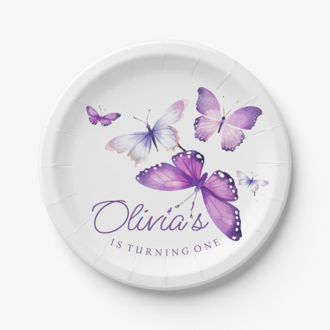 Little Butterfly Girl 1st Birthday Party  Paper Plate (Front)