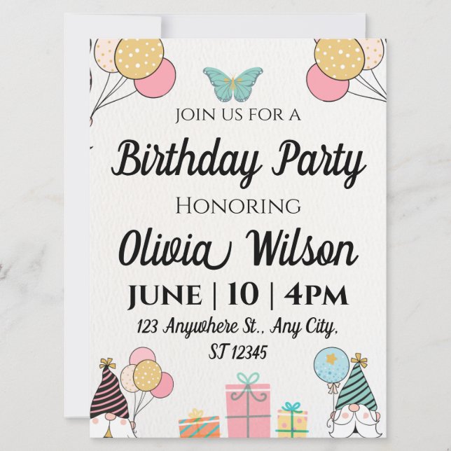 Little Butterfly Girl Birthday Invitation (Front)
