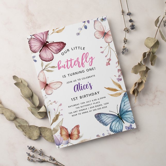 Little Butterfly Girl's 1st birthday Invitation (Creator Uploaded)