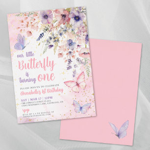 Little Butterfly Girl's 1st Birthday Pink Gold