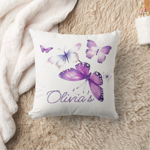 Little Butterfly Girls Name 1st Birthday Party Throw Pillow