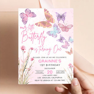 Little Butterfly Meadow Wildflowers Birthday Party Invitation
