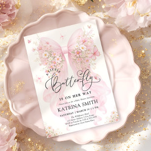 Little Butterfly Pink Bow Girl Baby Shower Invitation