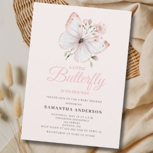 Little Butterfly Pink Girl Baby Shower Invitation