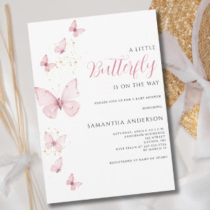 Little Butterfly Pink Girl Baby Shower Invitation
