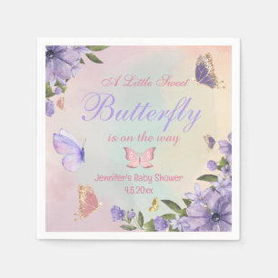 little butterfly purple floral girl baby shower napkin