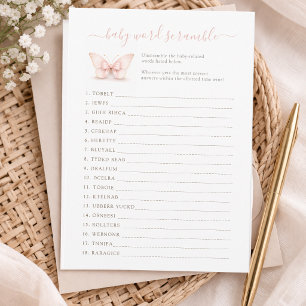 Little Butterfly Shower Baby Word Scramble Card