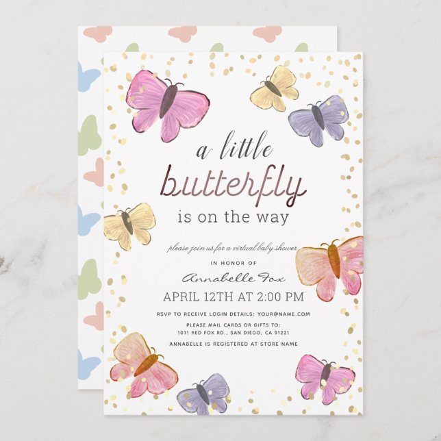 Little Butterfly Virtual Baby Shower Invitation (Front/Back)