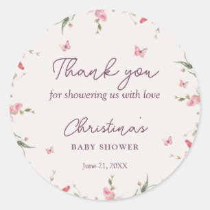 Little Butterfly Watercolor Baby Shower Thank You Classic Round Sticker