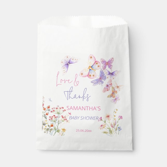 Little butterfly wildflowers baby shower thank you favour bag (Front)