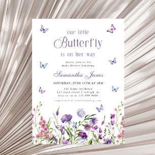 Little Butterfly Wildflowers Purple Baby Shower Invitation