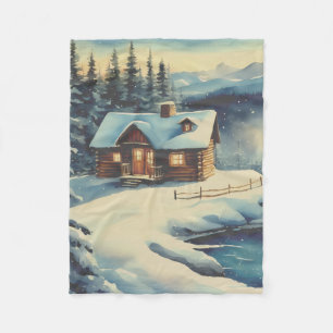 Little cabin in the woods fleece blanket