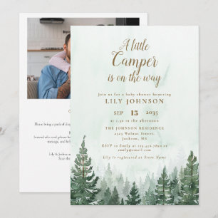 Little Camper Forest Baby Shower Photo QR Code Invitation