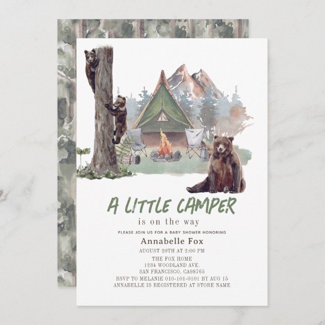 Little Camper Mountain Bears Boy Baby Shower Invitation (Front/Back)