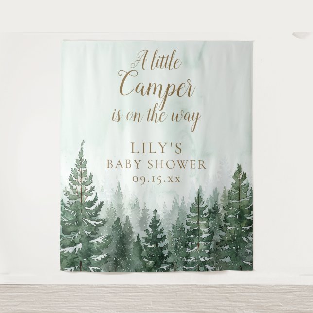 Little Camper Pine Forest Baby Shower Photo Prop Tapestry (Front)