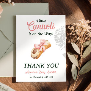 Little Cannoli Pink Bow Girl Italian Baby Shower Thank You Card