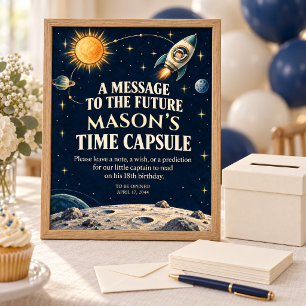 Little Captain Space Birthday Time Capsule Poster