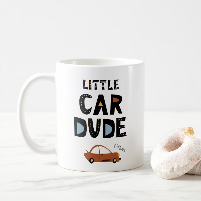 Little Car Dude First Name Boy Coffee Mug (With Donut)