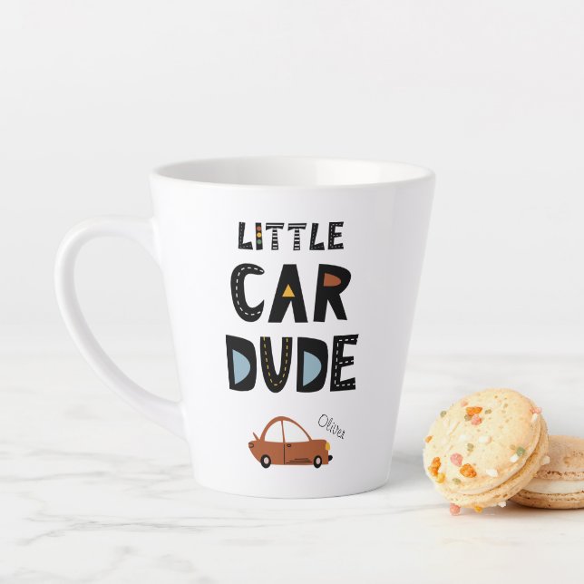 Little Car Dude First Name Boy Latte Mug (In Situ)