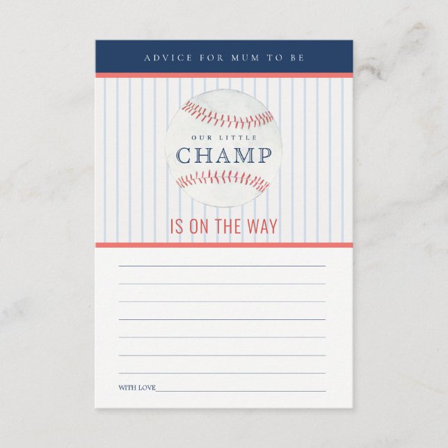 Little Champ Baseball Advice for Mum Baby Shower Enclosure Card (Front)