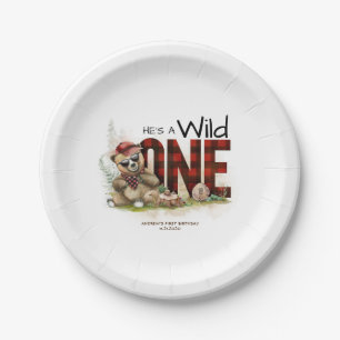 Little Charming Lumberjack Bear Wild One Birthday Paper Plate