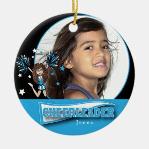 Little Cheerleader - DIY Photo - Baby Blue Ceramic Ornament
