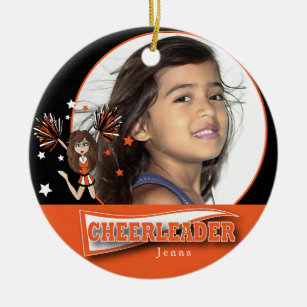 Little Cheerleader - DIY Photo -  Orange Ceramic Ornament