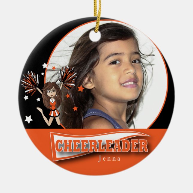 Little Cheerleader - DIY Photo -  Orange Ceramic Ornament (Front)