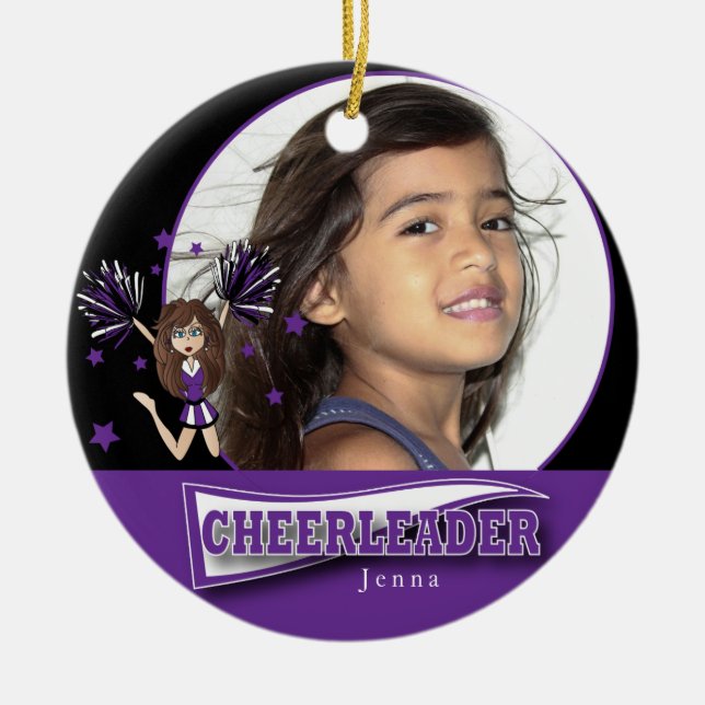 Little Cheerleader - DIY Photo -  Purple Ceramic Ornament (Front)