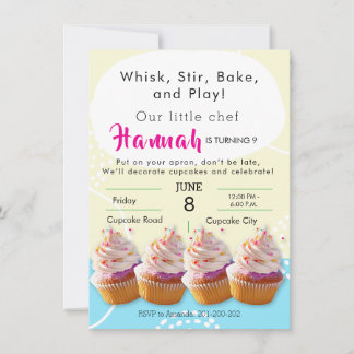 Little Chef Cupcake Baking Birthday Party Invitation