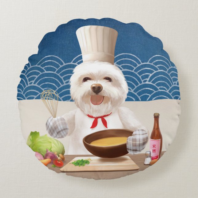 Little Chef Dog Round Pillow (Front)