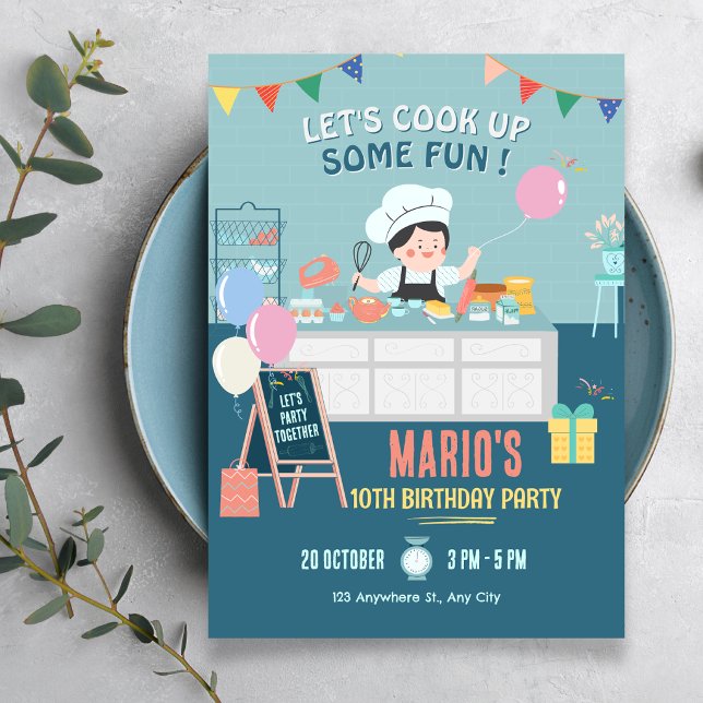 Little chef kitchen cooking birthday invitation (Creator Uploaded)